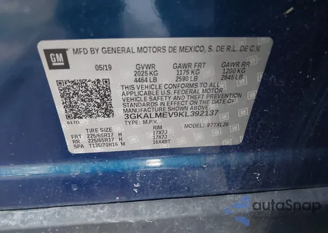 2019 GMC Terrain Sle z USA, uszkodzony, nr VIN 3GKALMEV9KL392137